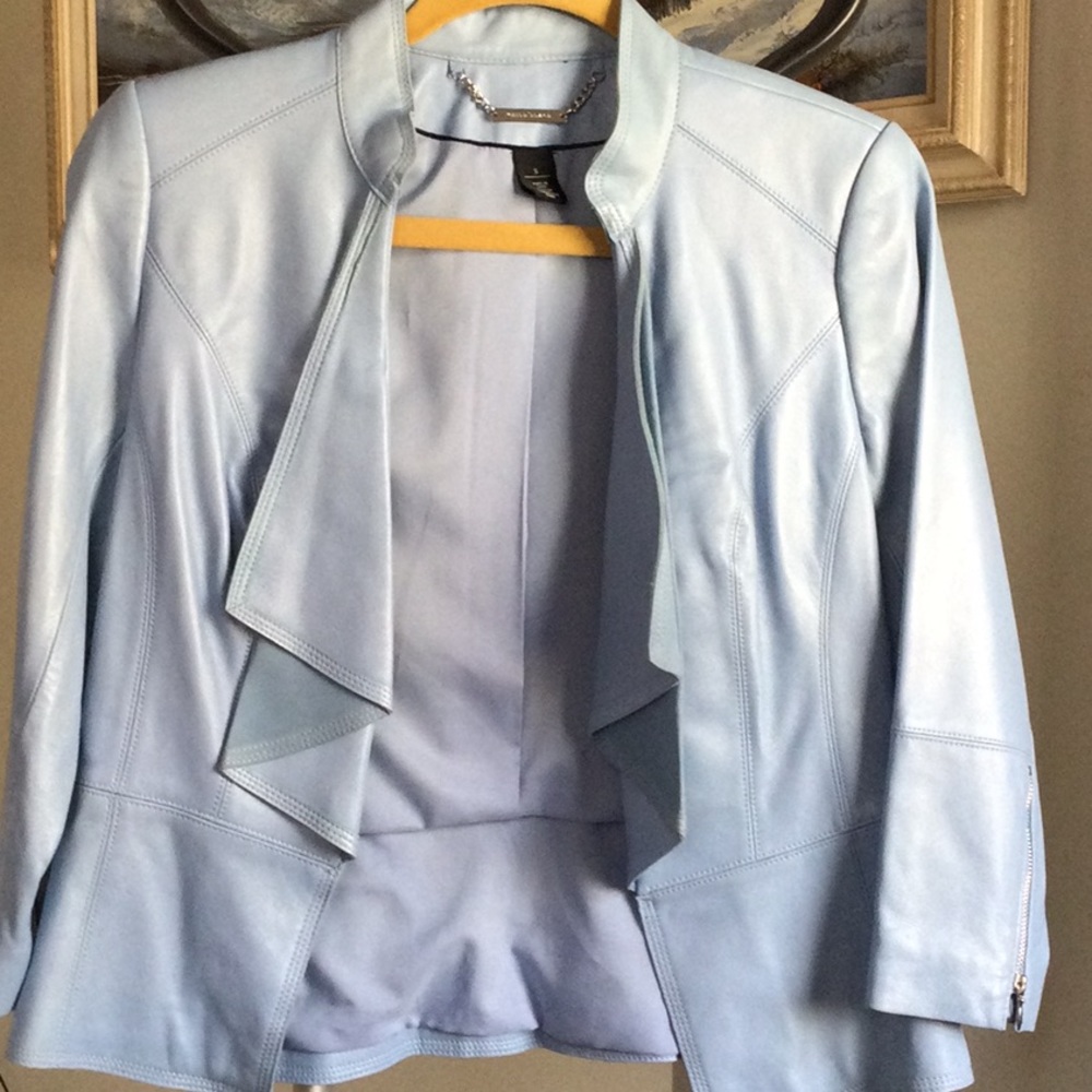 White House Black Market Light Blue Leather Jacket